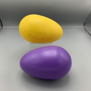 Pair of Plastic Blow Mold Easter Eggs 1 Yellow 1 Purple Yard Lawn Eggs 8" Hollow